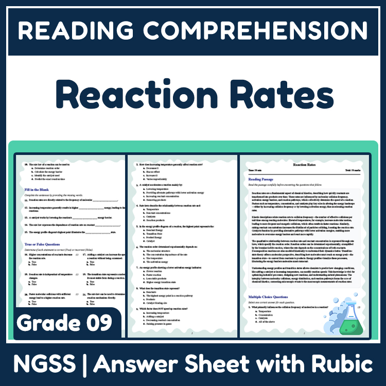 Grade 9 Science reading worksheets worksheet — 9th Grade Science | Reaction Rates Reading Worksheet (PDF & Rubric) — page 1