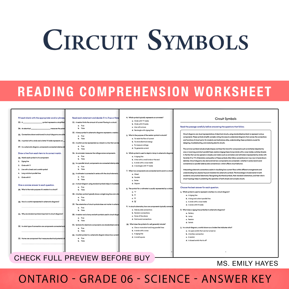 Grade 6 Science worksheet worksheet — 6th Grade Science | Circuit Symbols Worksheet (PDF + Answer Key) — page 1