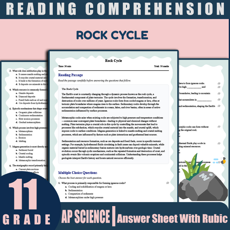 Grade 11 Science reading worksheets worksheet — 11th Grade Science | Rock Cycle Reading Worksheet & Answer Key (PDF) — page 1