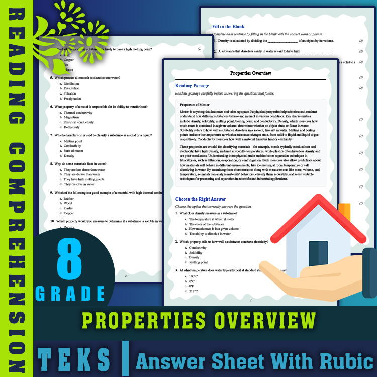 Grade 8 Science reading worksheets worksheet — 8th Grade Science | Properties Overview Reading Worksheet (PDF + Rubric) —…