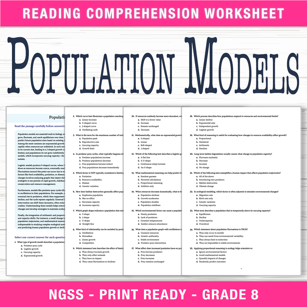 Grade 8 Science worksheet worksheet — Grade 8 Science | Population Models Worksheet (PDF + Answer Key) — page 1