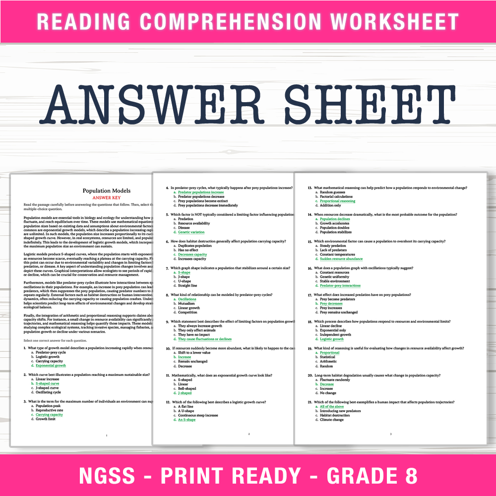 Grade 8 Science worksheet worksheet — Grade 8 Science | Population Models Worksheet (PDF + Answer Key) — page 2