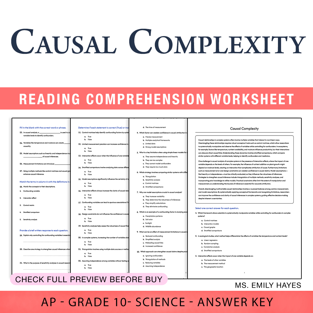 Grade 10 Science worksheet worksheet — 10th Grade Science | Causal Complexity Worksheet (PDF+ Answer Key) — page 1