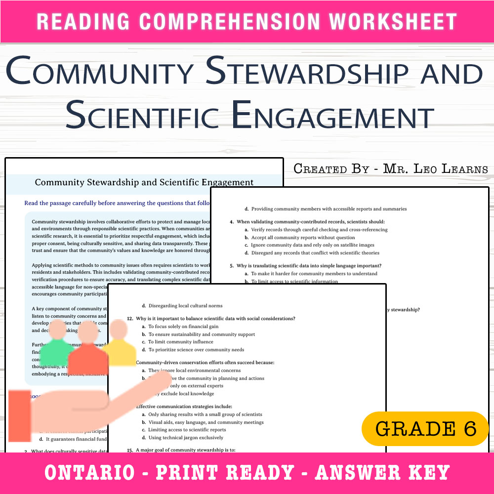 Grade 6 Science worksheet worksheet — Grade 6 Science – Community Stewardship & Scientific Engagement Worksheet — page 1