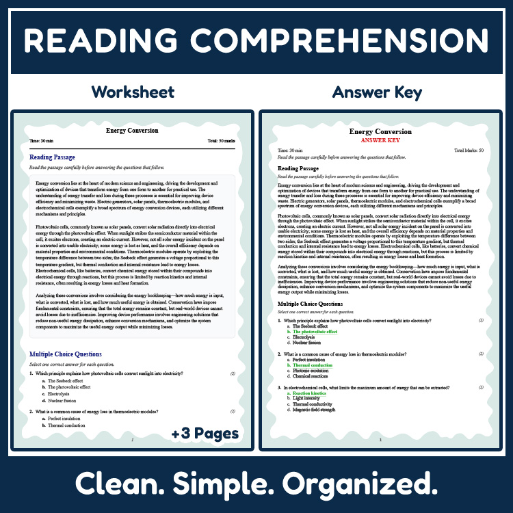 Grade 9 Science reading worksheets worksheet — Grade 9 Science | Energy Conversion Reading Worksheet (PDF + Answer Key) —…