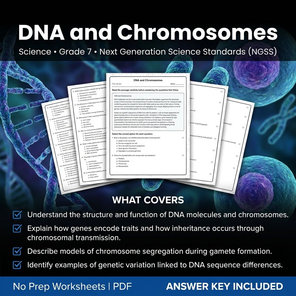 Grade 7 Science worksheet — Grade 7 Science Worksheet | DNA and Chromosomes Practice & Answer Key (Printable PDF)
