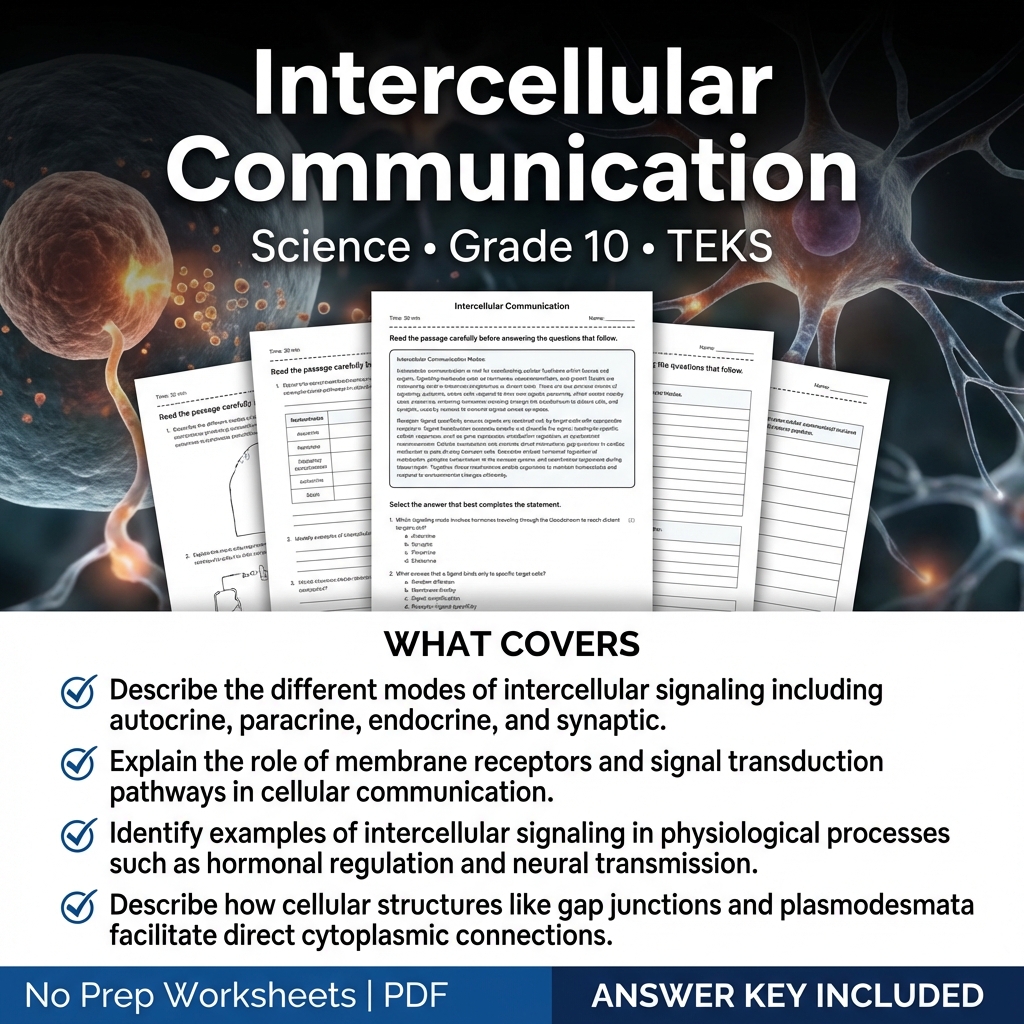 Grade 10 Science Worksheet | Intercellular Communication Practice