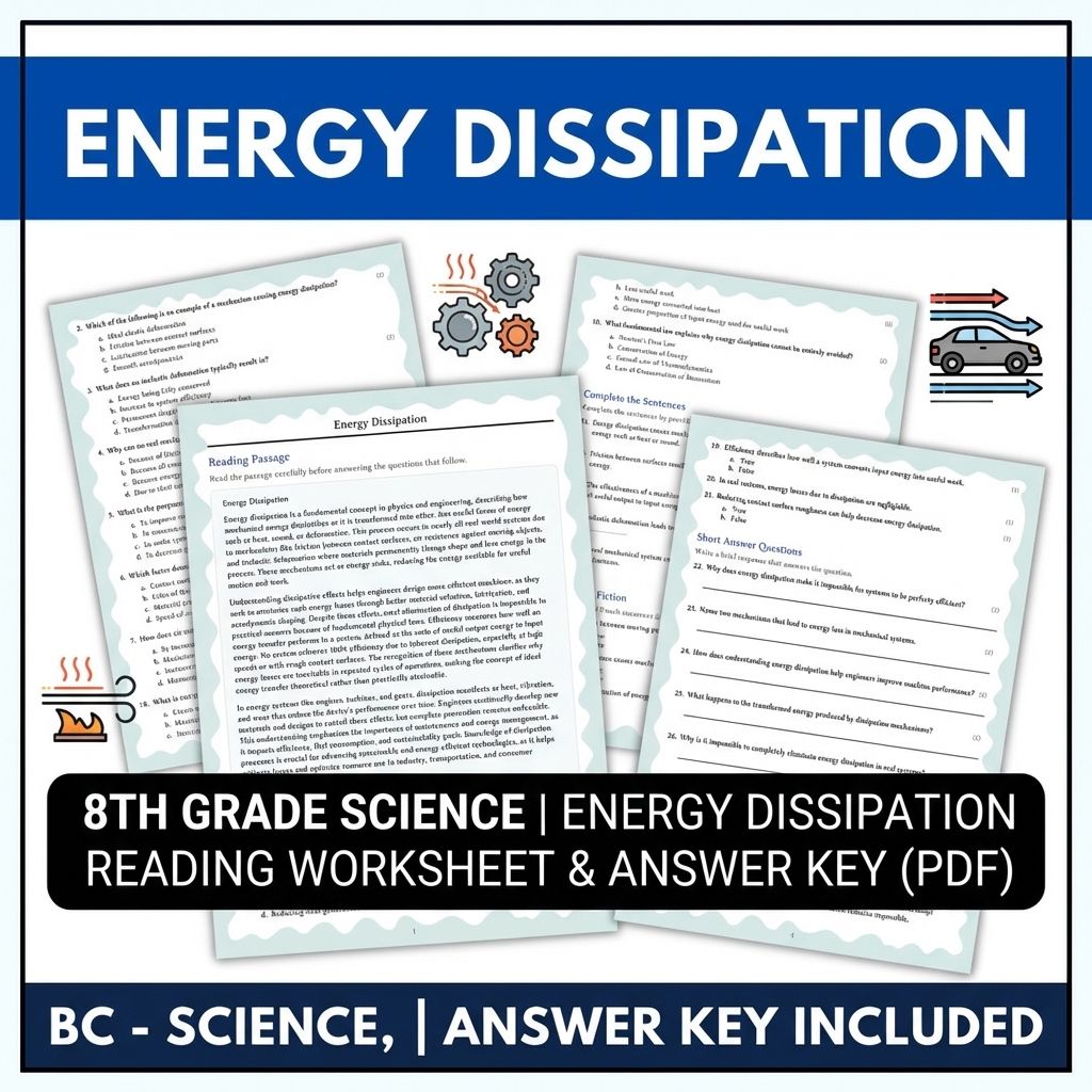 8th Grade Science | Energy Dissipation Reading Worksheet & Answer Key (PDF)