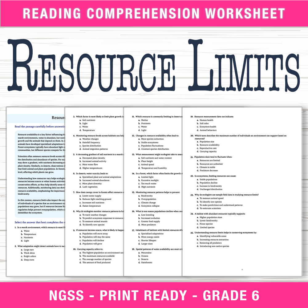 Grade 6 Science worksheet worksheet — Grade 6 Science | Resource Limits Worksheet (PDF + Answer Key) — page 1
