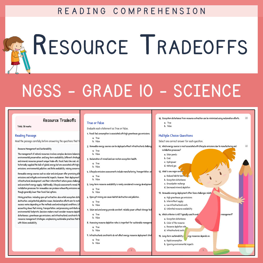 Grade 10 Science worksheet worksheet — Grade 10 Science | Resource Tradeoffs Worksheet & Answer Key (NGSS Aligned) — page 1