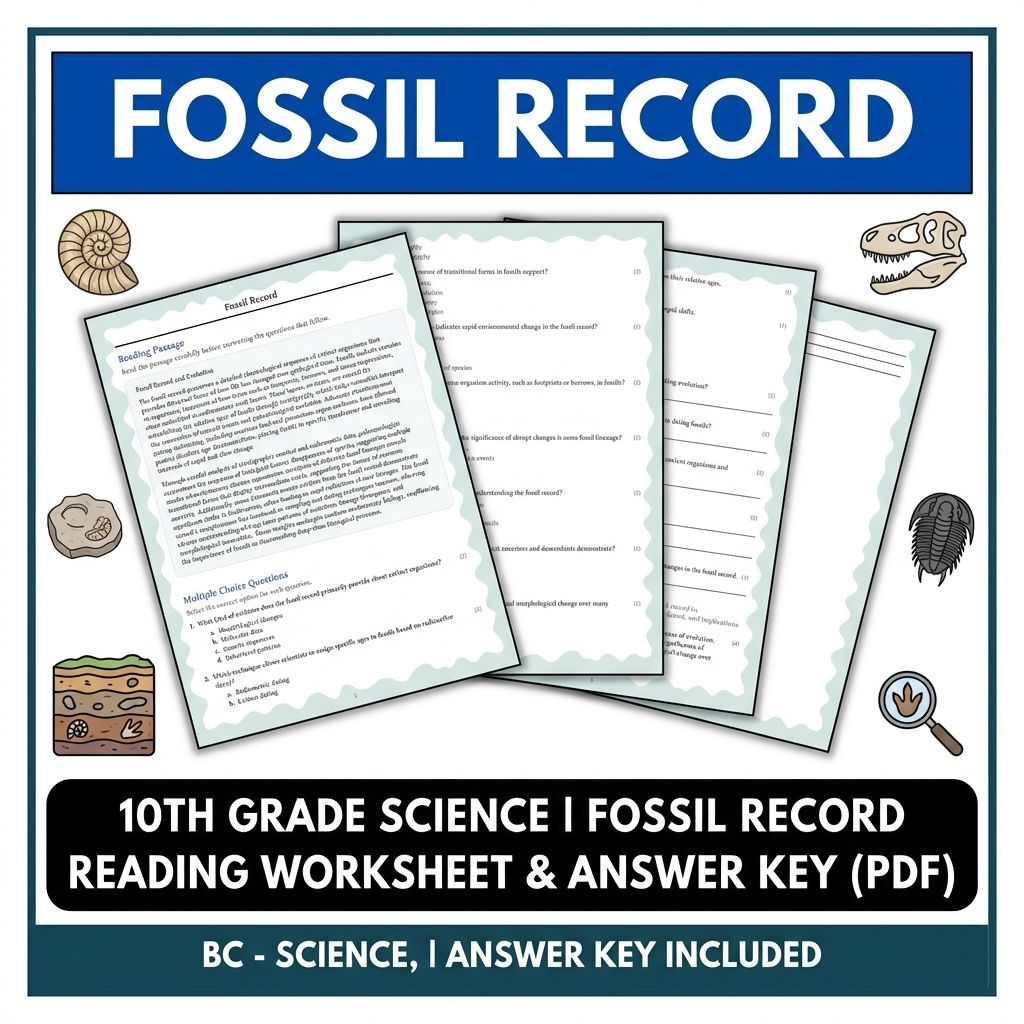 10th Grade Science | Fossil Record Reading Worksheet & Answer Key (PDF)