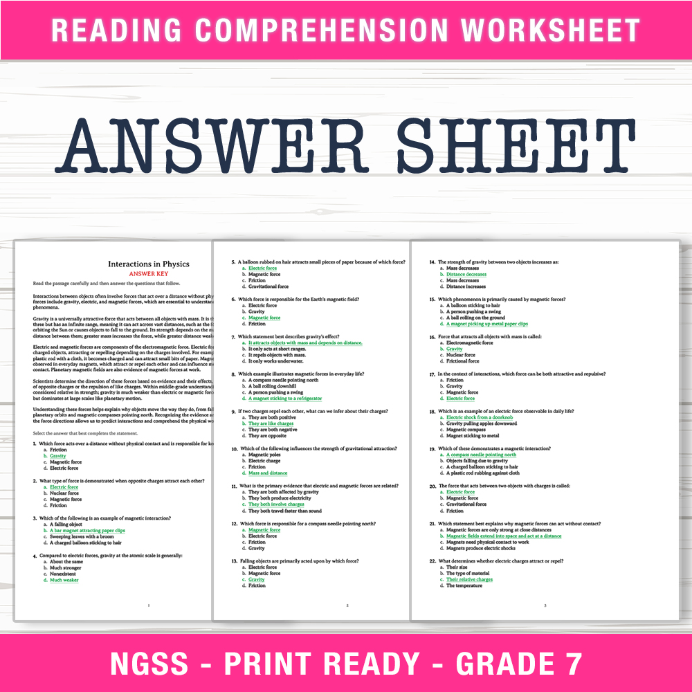 Grade 7 Science worksheet worksheet — Grade 7 Science | Interactions in Physics Worksheet (PDF + Answer Key) — page 2