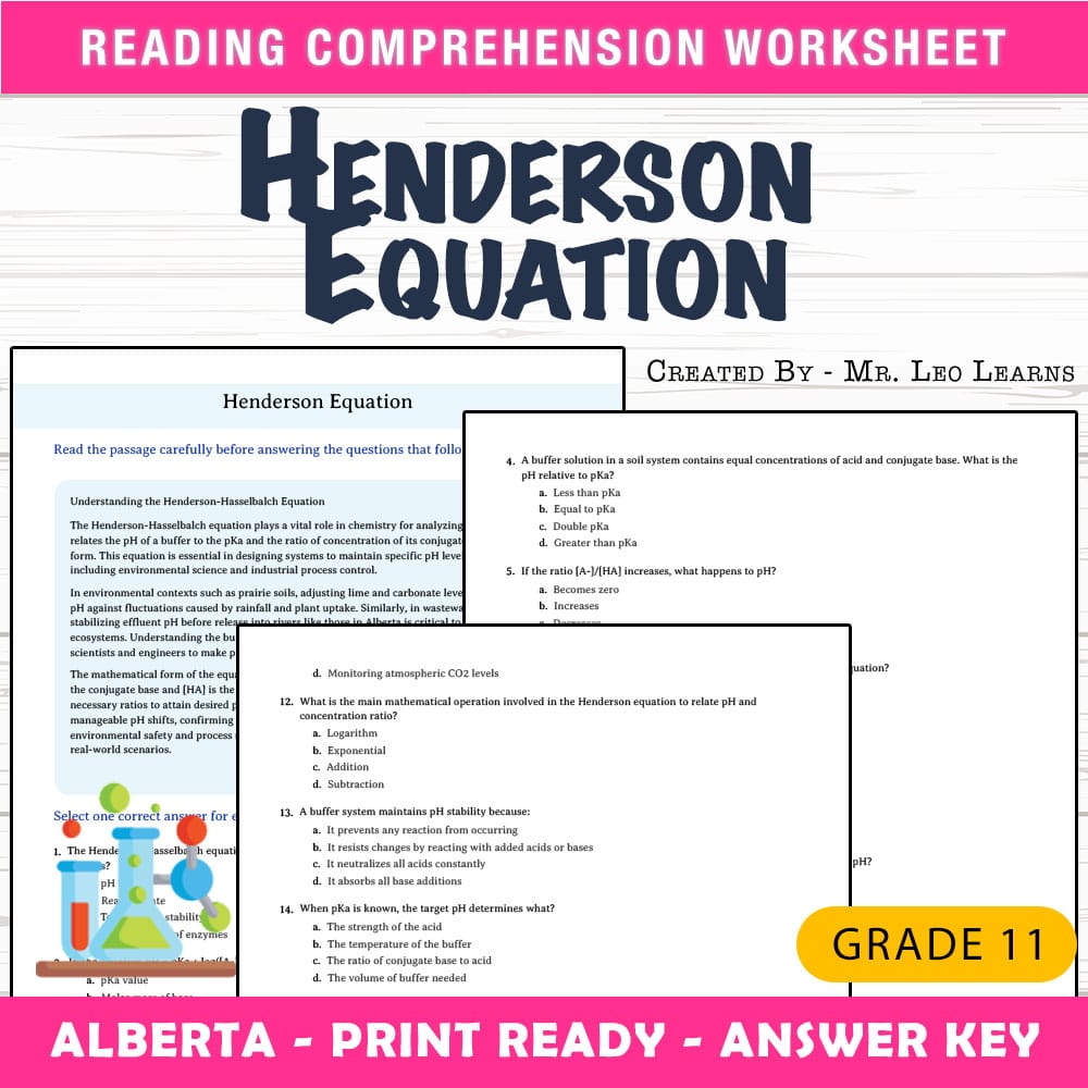 Grade 11 Science worksheet mcq paper worksheet — Grade 11 Science — Worksheet MCQ Paper for Mastering Henderson Equation —…