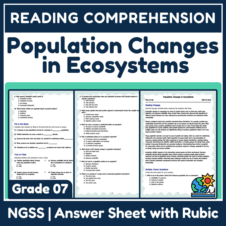 Science reading worksheets worksheet — 7th Grade Science Worksheet | Ecosystem Population Dynamics (NGSS-Aligned) — page 1