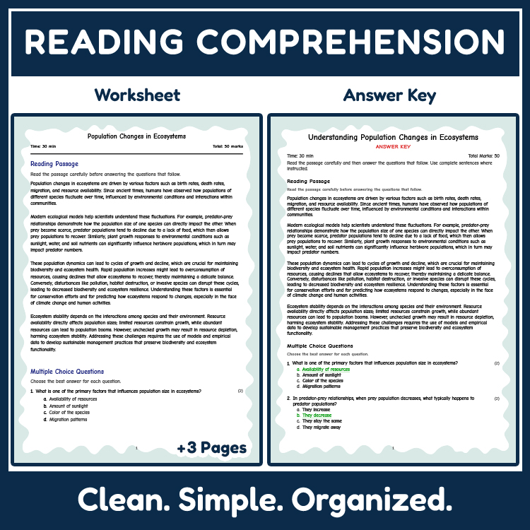 Science reading worksheets worksheet — 7th Grade Science Worksheet | Ecosystem Population Dynamics (NGSS-Aligned) — page 2