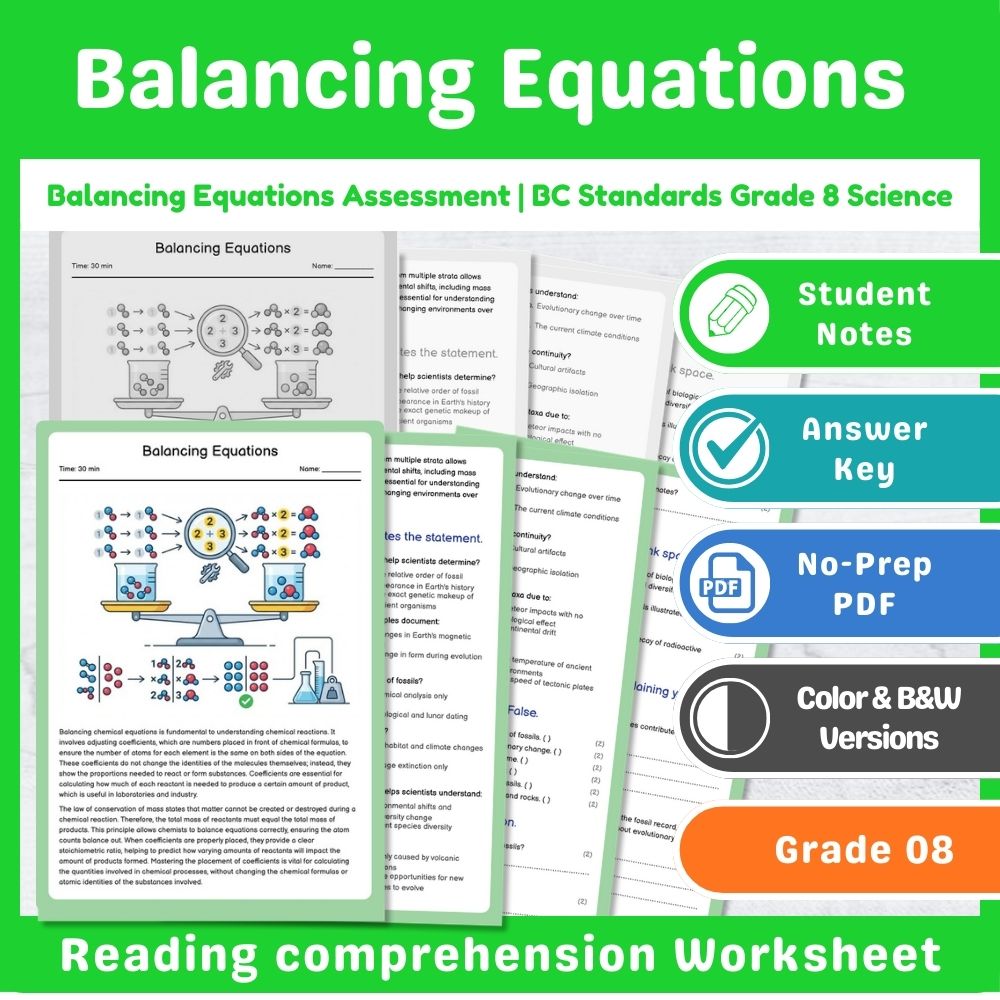 Grade 8 Science Lesson – Reaction Types & Evidence Assessment Bundle — included worksheet 4