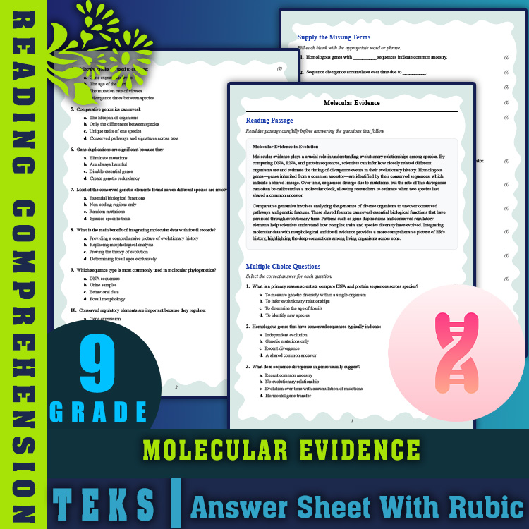 Grade 9 Science reading worksheets worksheet — 9th Grade Science | Molecular Evidence Reading Worksheet (PDF + Answer Key)…