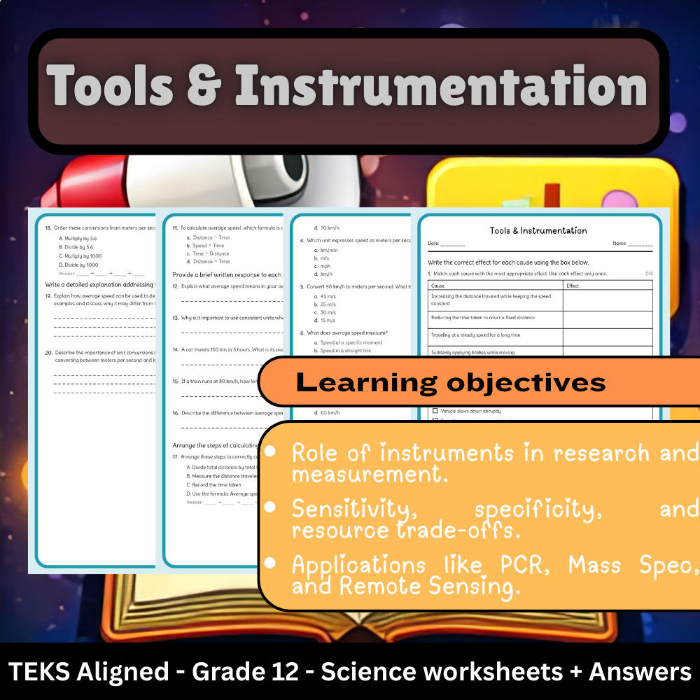 Grade 12 Science | Tools and Instrumentation Worksheet (TEKS Aligned) (PDF)