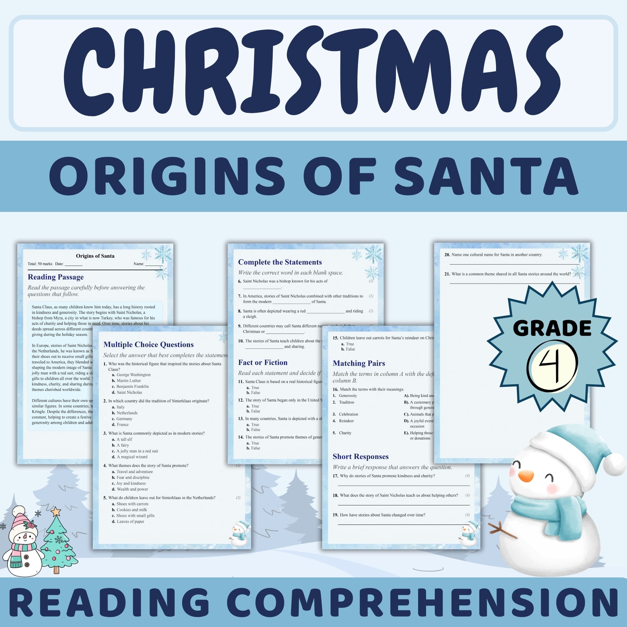 Grade 4 Seasonal | Origins of Santa Worksheet – Holiday Learning