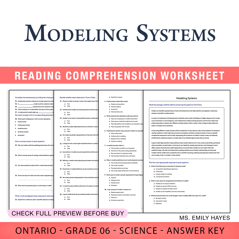 Grade 6 Science worksheet worksheet — 6th Grade Science | Modeling Systems Worksheet (PDF+ Answer Key) — page 1