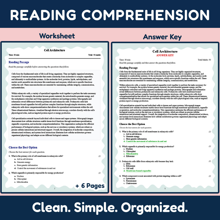 Grade 10 Science reading worksheets worksheet — 10th Grade Science | Cell Architecture Reading Worksheet & Answer Key (PDF…
