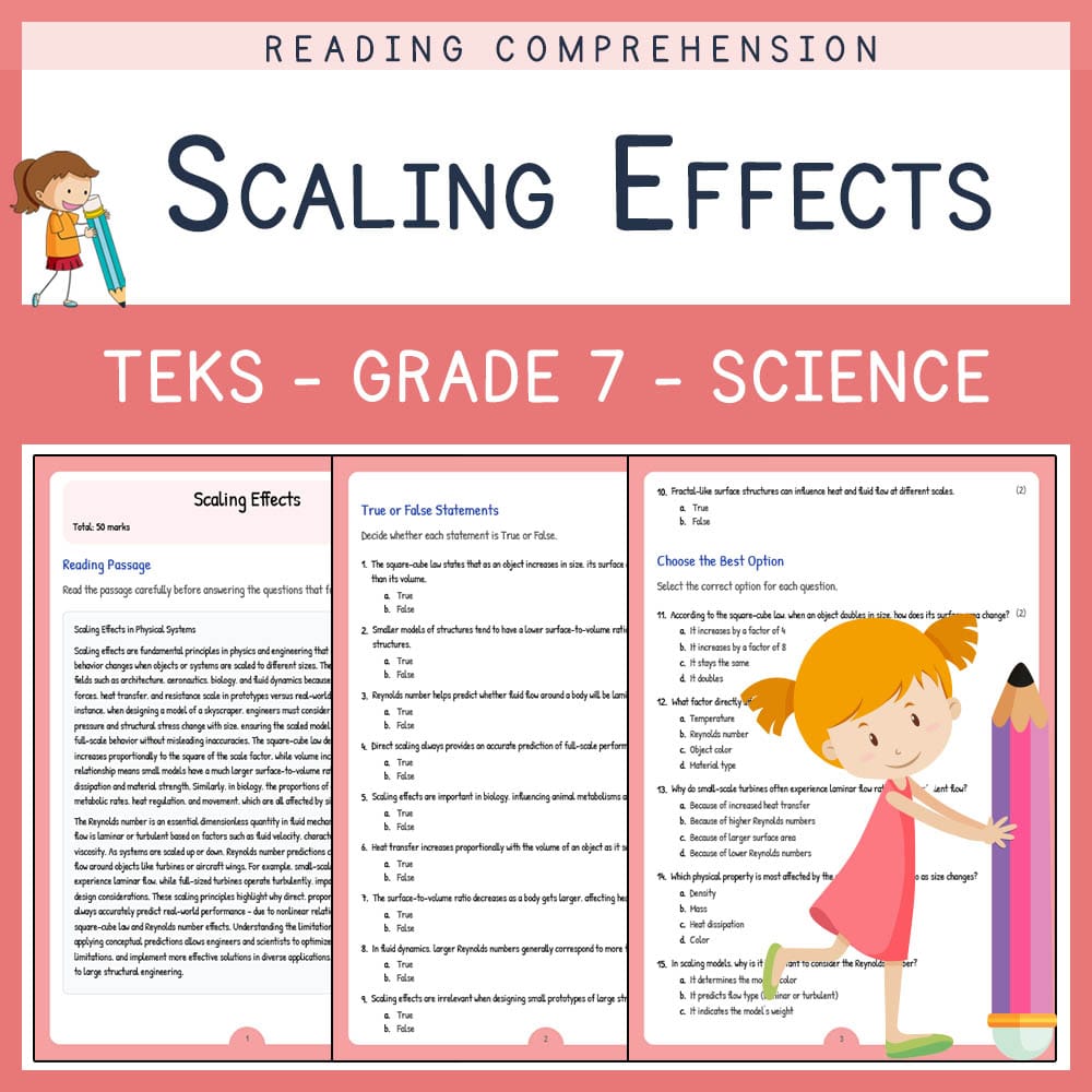 Grade 7 Science worksheet elena worksheet — Grade 7 Science | Scaling Effects Worksheet | TEKS-Aligned — page 1