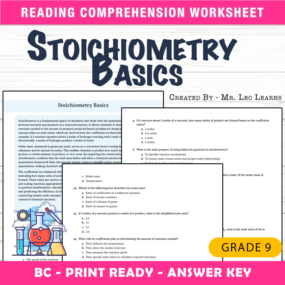 Grade 9 Science worksheet mcq paper worksheet — Grade 9 Science — Worksheet MCQ Paper for Mastering Stoichiometry — page 1