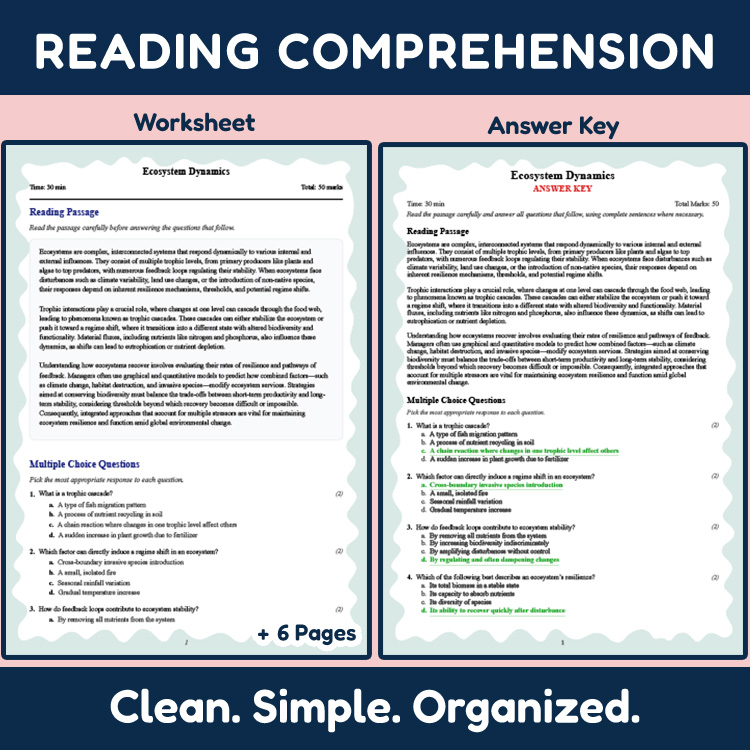 Grade 9 Science reading worksheets worksheet — Grade 9 Science | Ecosystem Dynamics Reading Worksheet (PDF & Answer Key) —…
