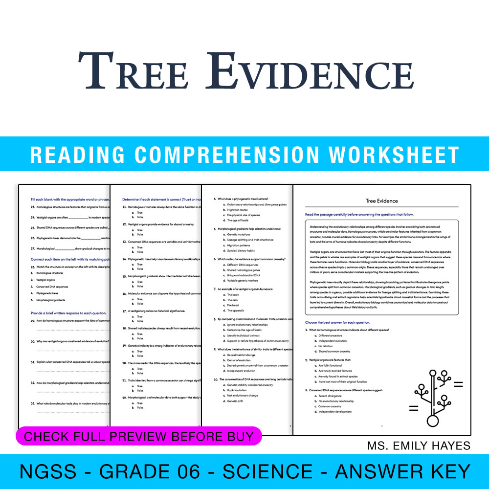 Grade 6 Science worksheet worksheet — 6th Grade Science | Tree Evidence Worksheet (PDF + Answer Key) — page 1
