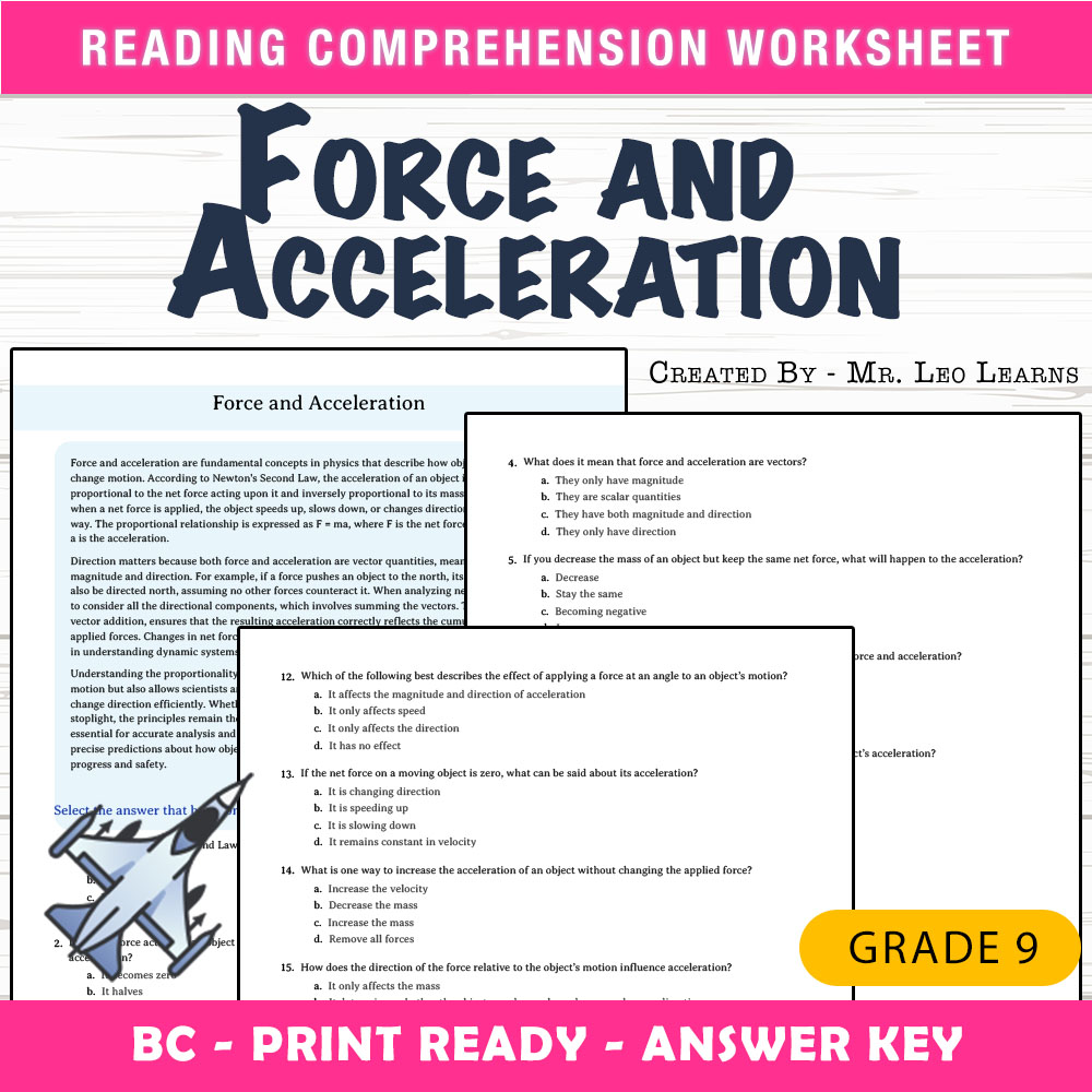 Grade 9 Science worksheet mcq paper worksheet — Grade 9 Science — Worksheet MCQ Paper for Mastering Force and Acceleration…
