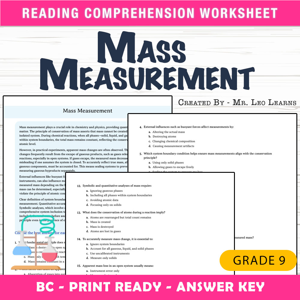 Grade 9 Science worksheet mcq paper worksheet — Grade 9 Science — Mass Measurement Worksheet MCQ Paper — page 1