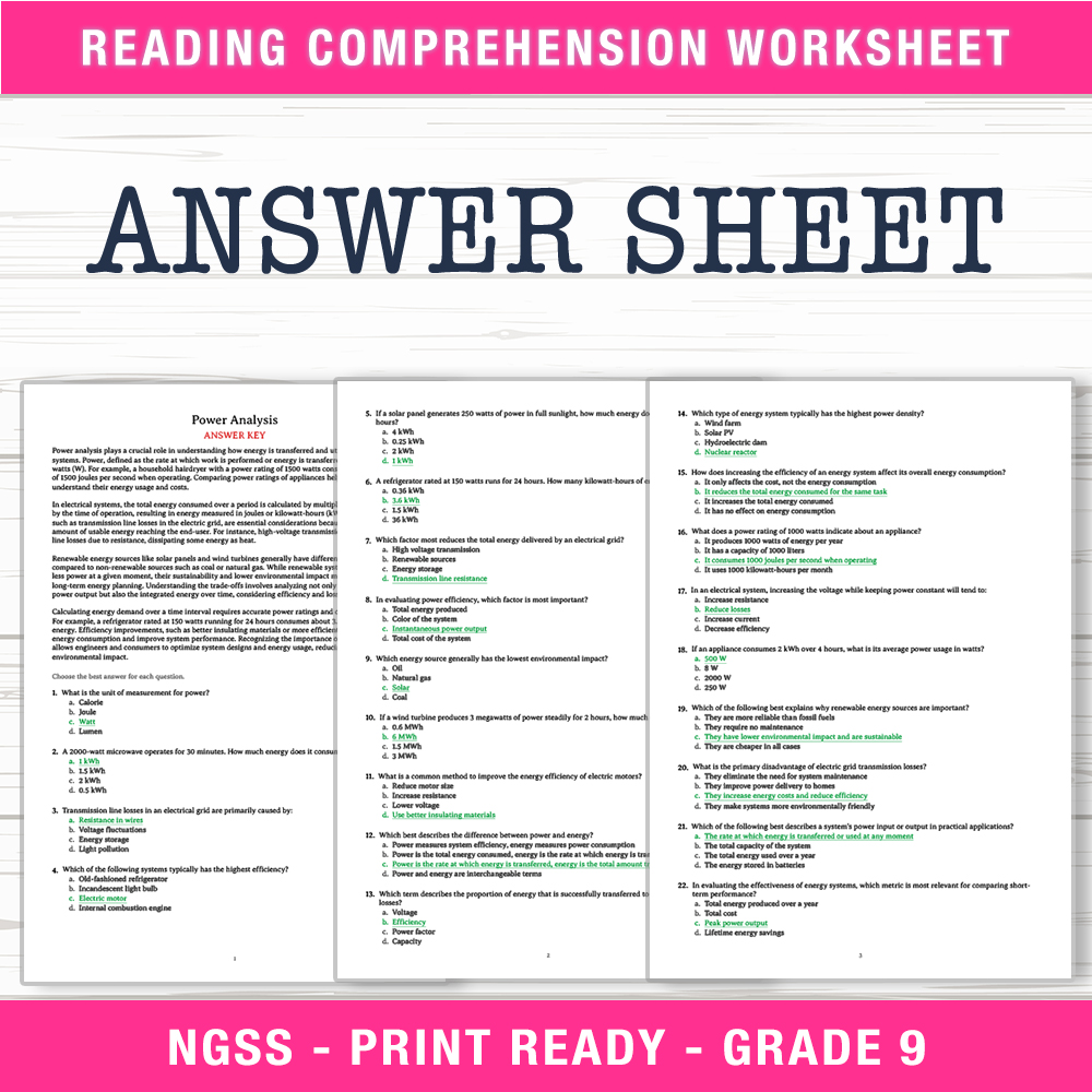 Grade 9 Science worksheet worksheet — Grade 9 Science | Power Analysis Worksheet (PDF + Answer Key) — page 2