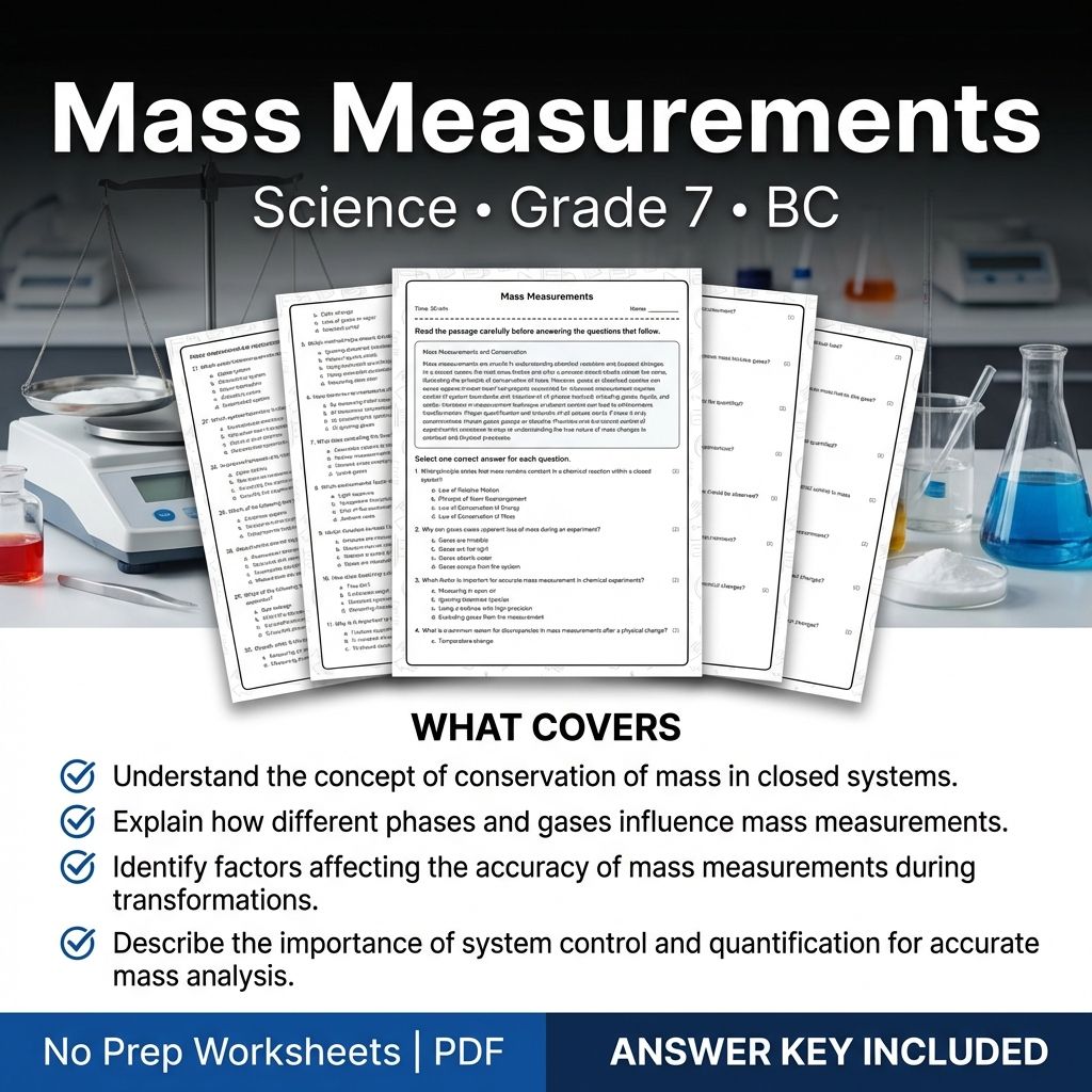 Grade 7 Science | Mass Measurements Worksheet with Answer Key (Printable PDF)