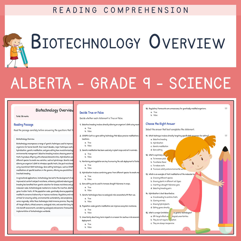 Grade 9 Science worksheet elena worksheet — Grade 9 Science | Biotechnology Overview Worksheet | Alberta Standards — page 1