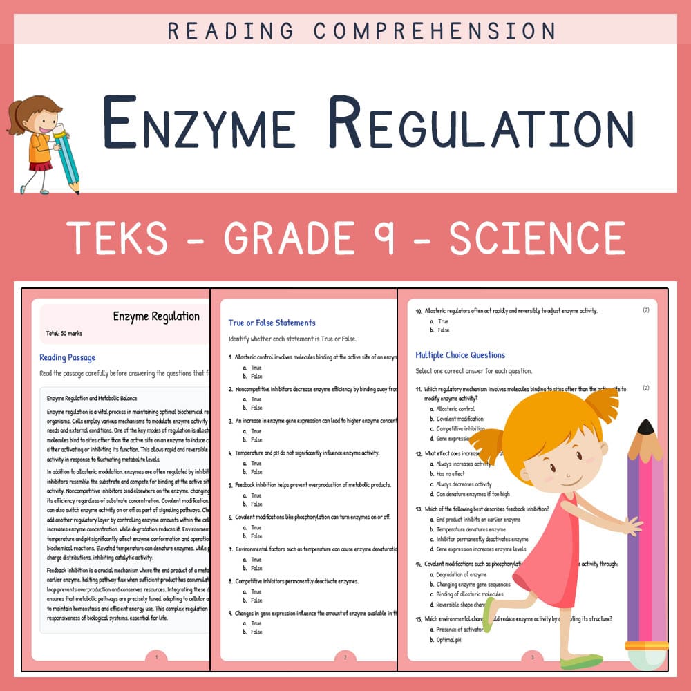 Grade 9 Science worksheet elena worksheet — Grade 9 Science | Enzyme Regulation Worksheet | TEKS Aligned — page 1