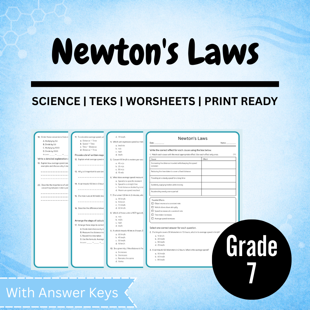 Grade 7 Science Unit Workbook | Motion, Forces & Energy TEKS-Aligned Worksheets — included worksheet 5