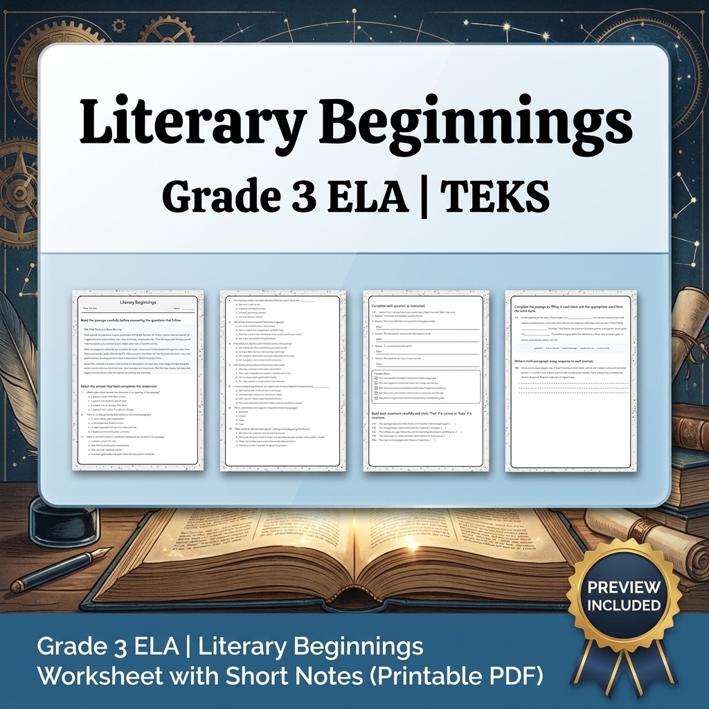 Grade 3 ELA Writing, Reading, and Research Skills Full-Year Bundle TEKS — included worksheet 8