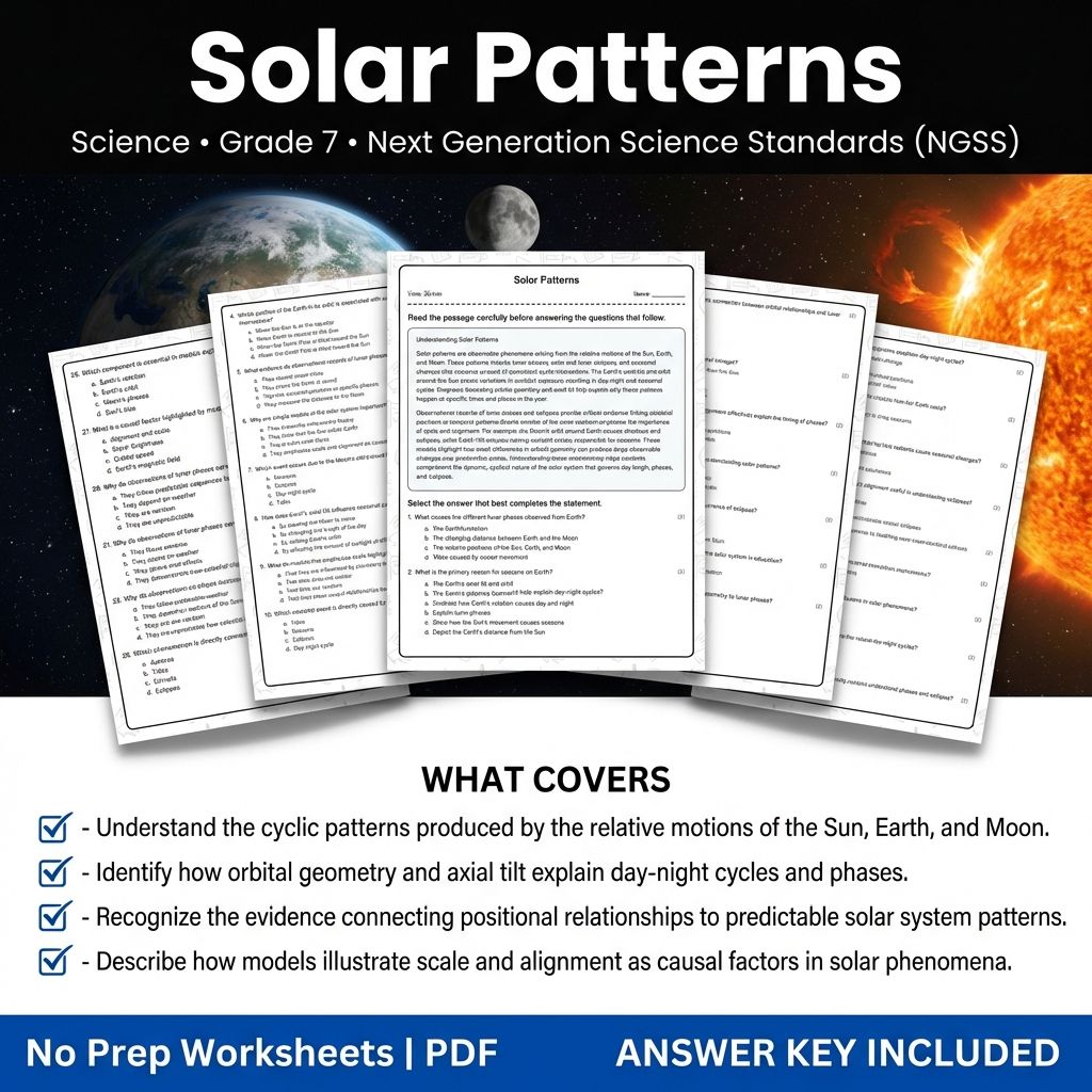 Grade 7 Science worksheet — Grade 7 Science Worksheet | Solar Patterns & Celestial Movements (PDF + Answer Key)
