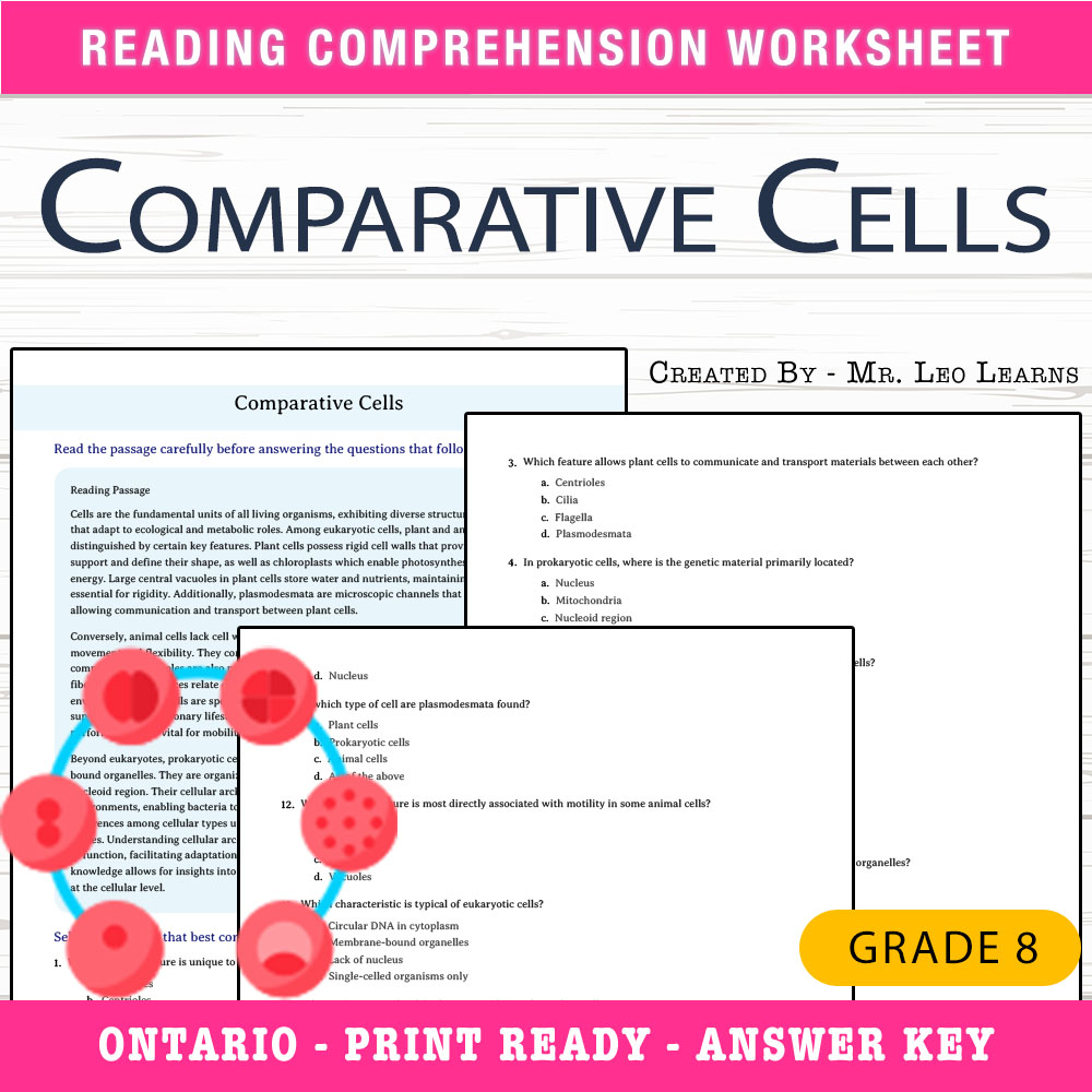 Grade 8 Science worksheet worksheet — Grade 8 Science – Comparative Cells Worksheet for Mastery — page 1