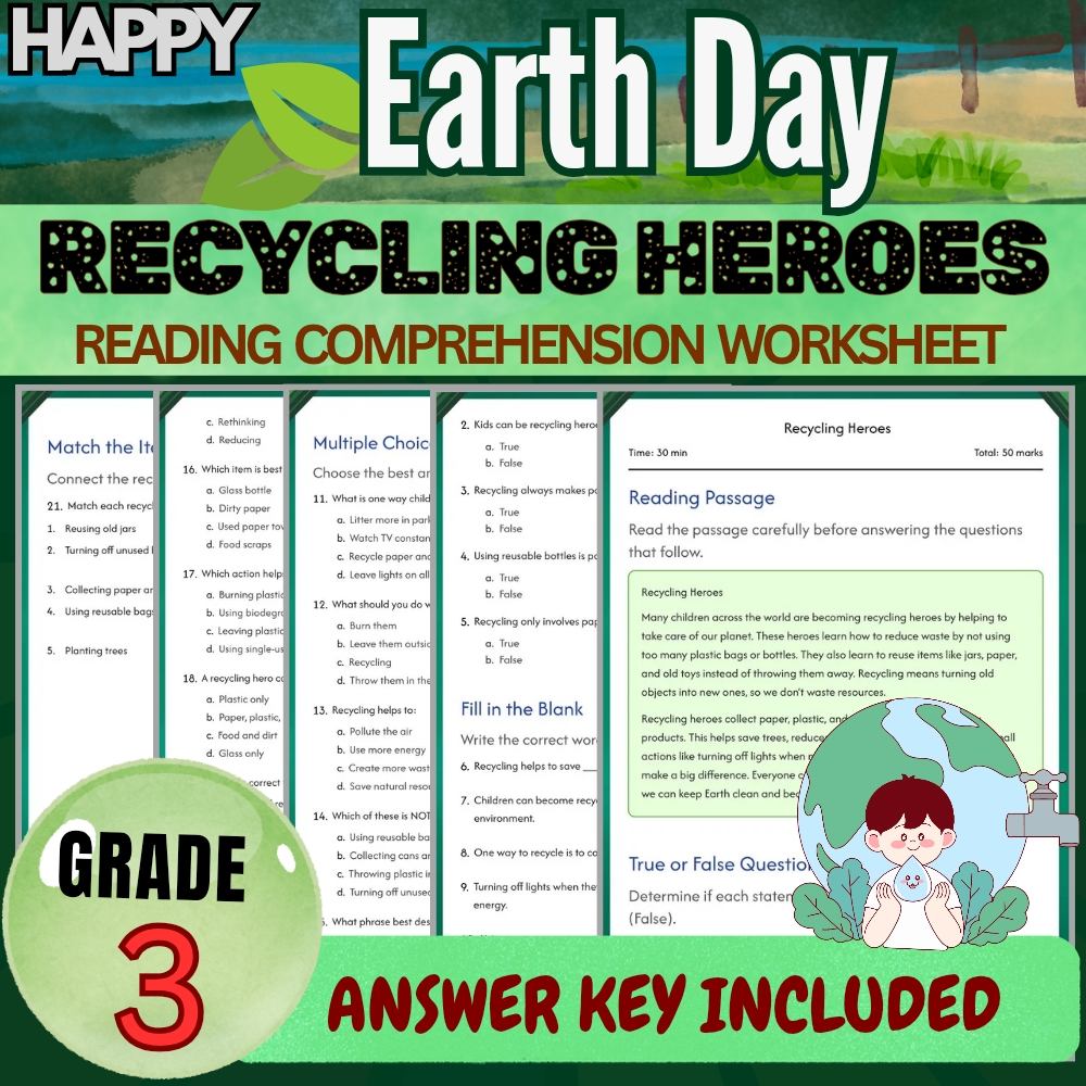 Grade 3 Seasonal Earth Day Worksheets Bundle | Conservation & Recycling Mastery — included worksheet 2