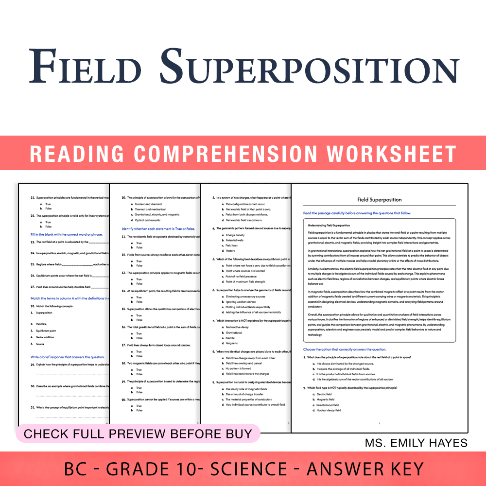 Grade 10 Science worksheet worksheet — Grade 10 Science | Field Superposition Worksheet (PDF+ Answer Key) — page 1