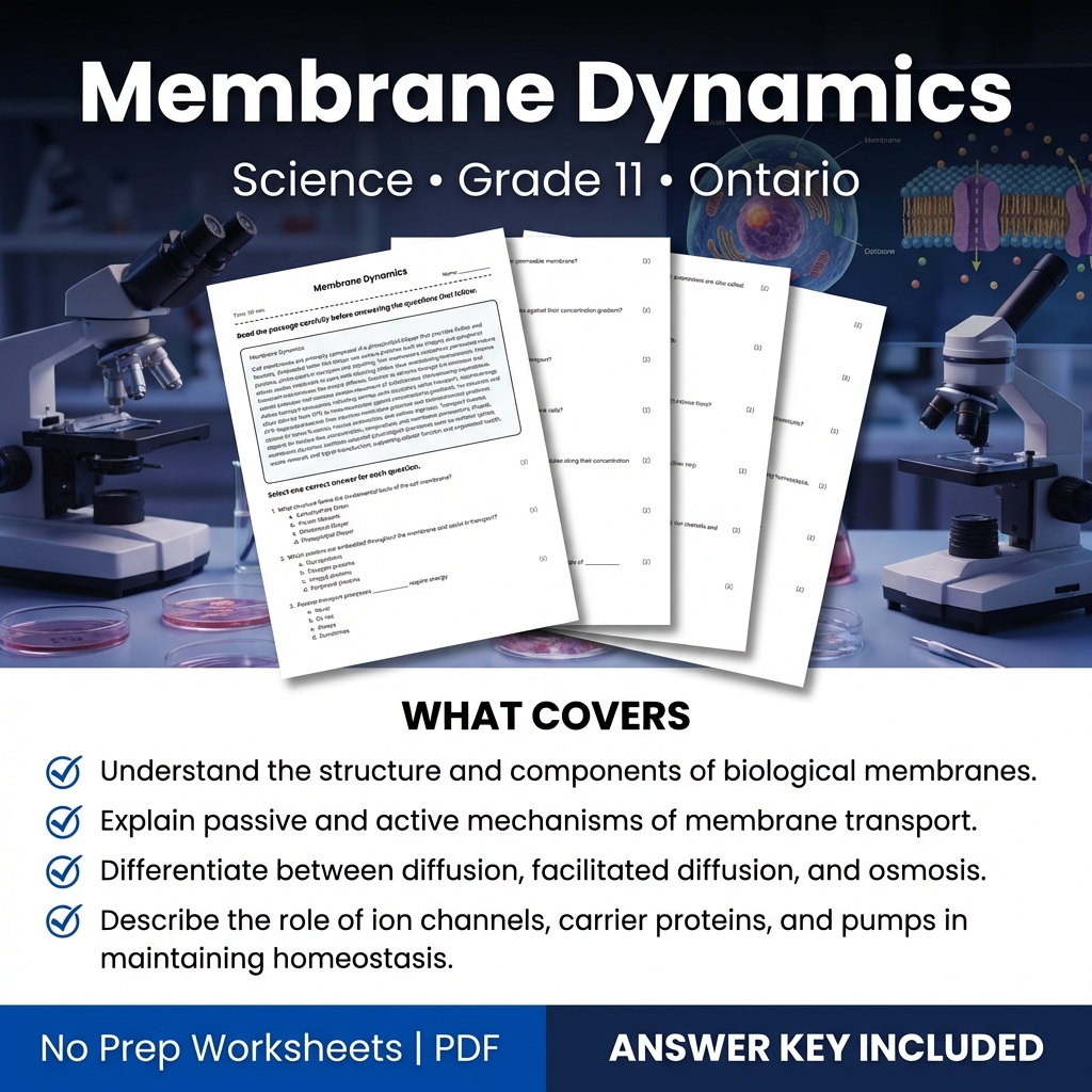 Membrane Dynamics Worksheet for Grade 11 Science | Ontario Standard