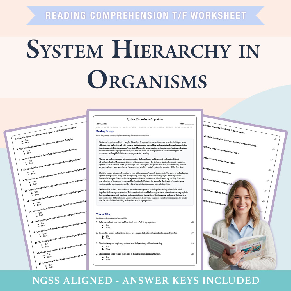 Grade 9 Science reading comprehensions true or false worksheet worksheet — 9th Grade Science | System Hierarchy in Organis…