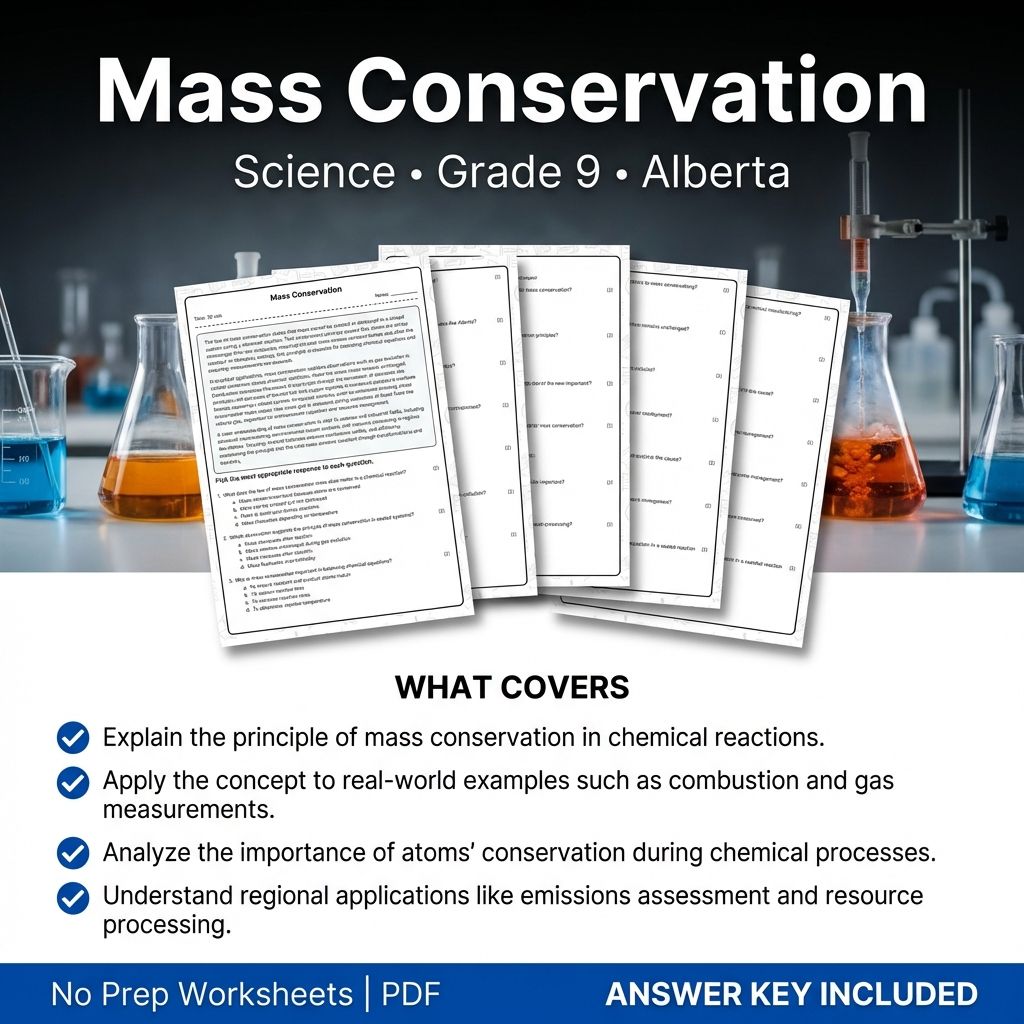 Mass Conservation Worksheet | Science Practice for Grade 9 Alberta Standards