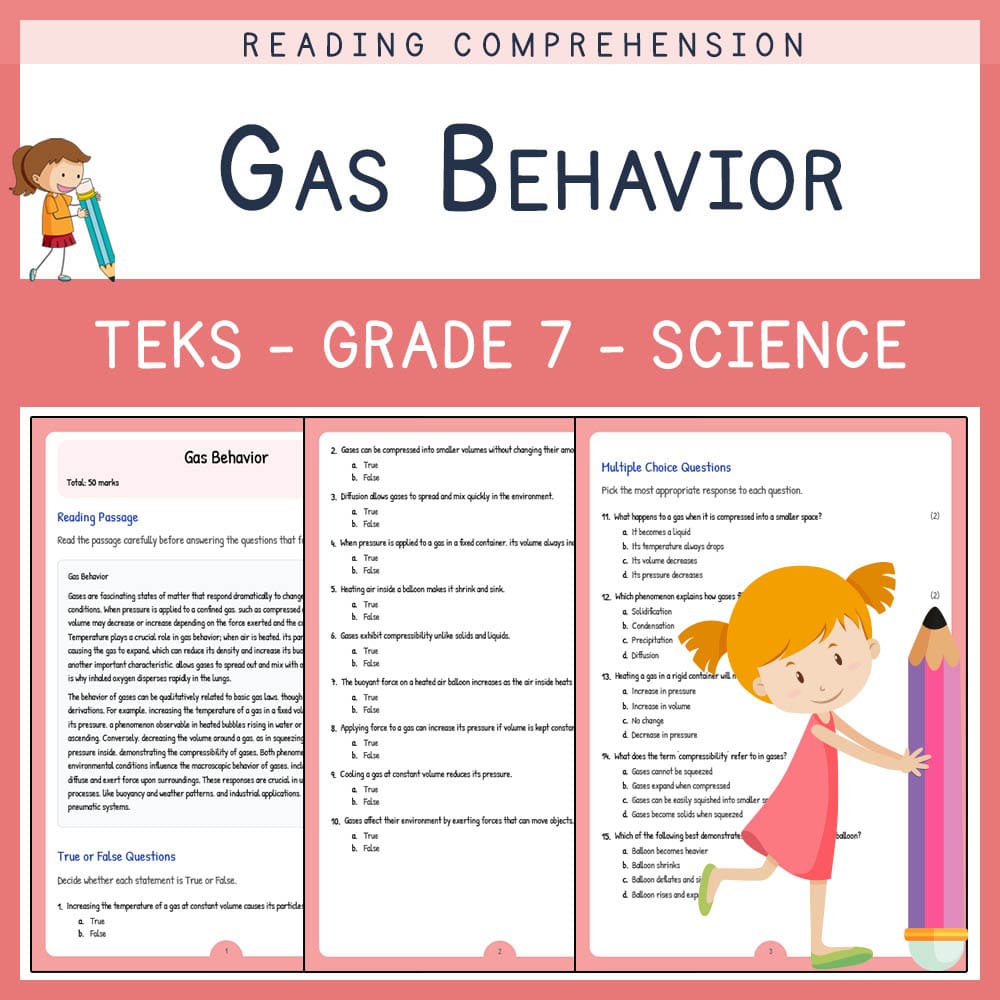 Grade 7 Science worksheet elena worksheet — Grade 7 Science | Gas Behavior Worksheet | TEKS-Aligned — page 1
