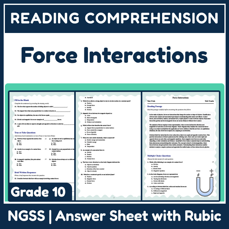 Grade 10 Science reading worksheets worksheet — 10th Grade Science | Force Interactions Reading Worksheet (PDF + Rubric) —…
