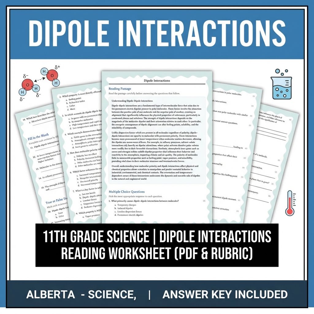 11th Grade Science | Dipole Interactions Reading Worksheet (PDF & Rubric)