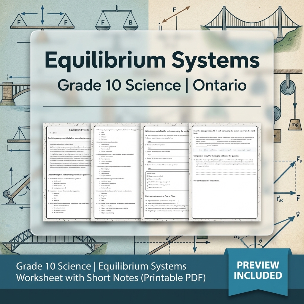 Grade 10 Science Lesson Group: Motion & Forces Ontario Curriculum Bundle — included worksheet 8