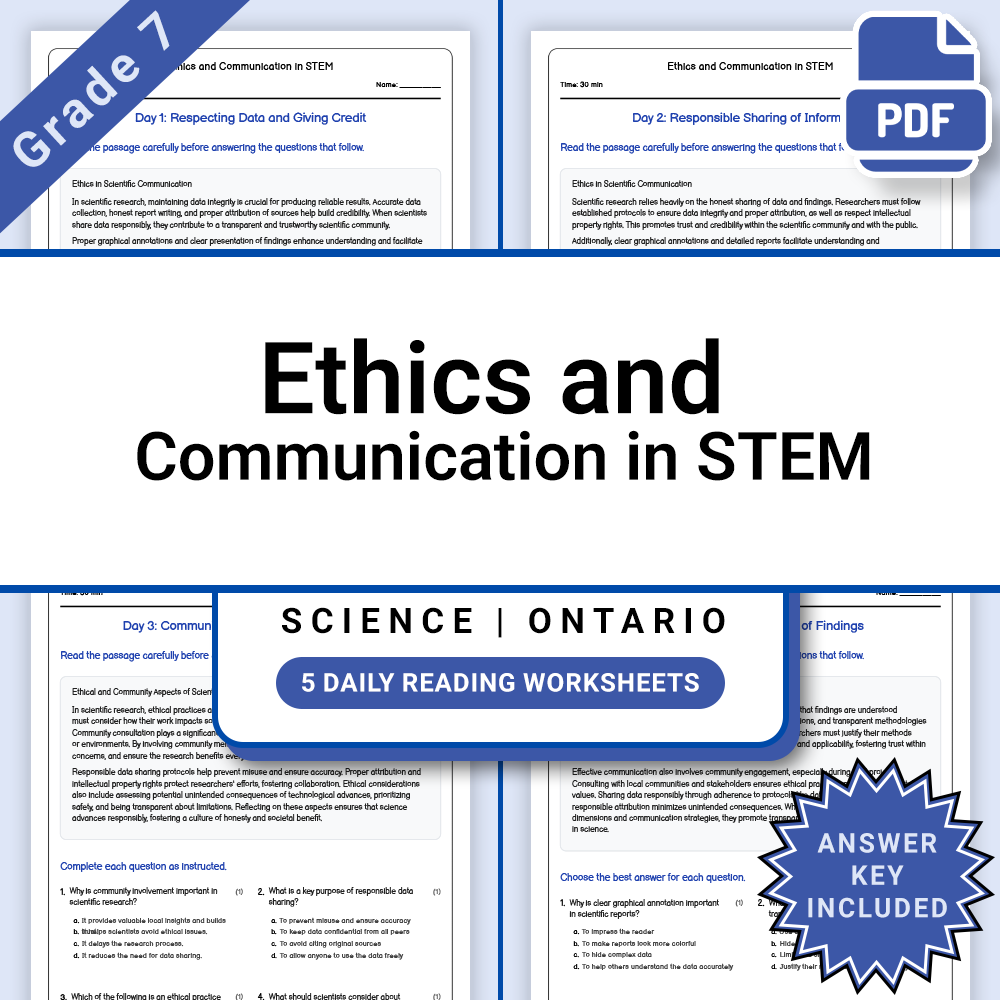 Grade 7 Science Lesson Bundle | Ontario Curriculum Reading Worksheets — included worksheet 6