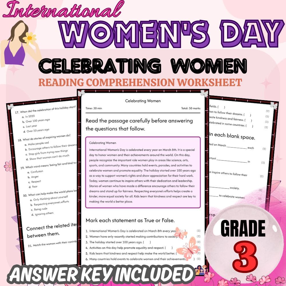 Grade 3 International Women's Day Lesson Bundle for Gender Equality Holiday — included worksheet 2